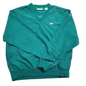 Masters Augusta Green Golf Pullover Vintage V-Neck Long Sleeve Mens Size L 16 18